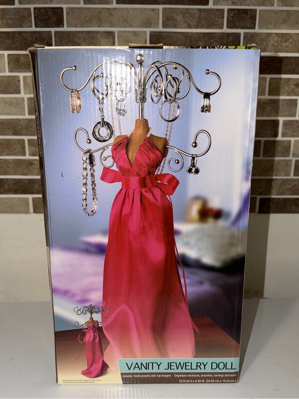 Vanity Jewelry Doll Stand in with Fuchsia Pink Dress